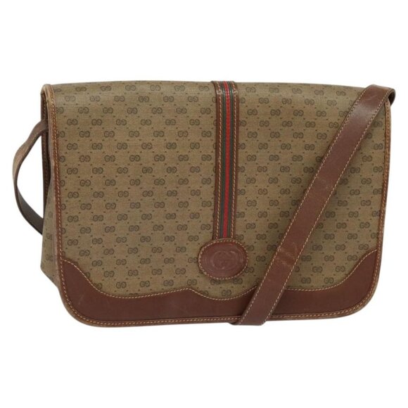 GUCCI Micro GG Supreme Web Sherry Line Bag PVC Beige Gold Auth th5905 - Picture 1 of 16